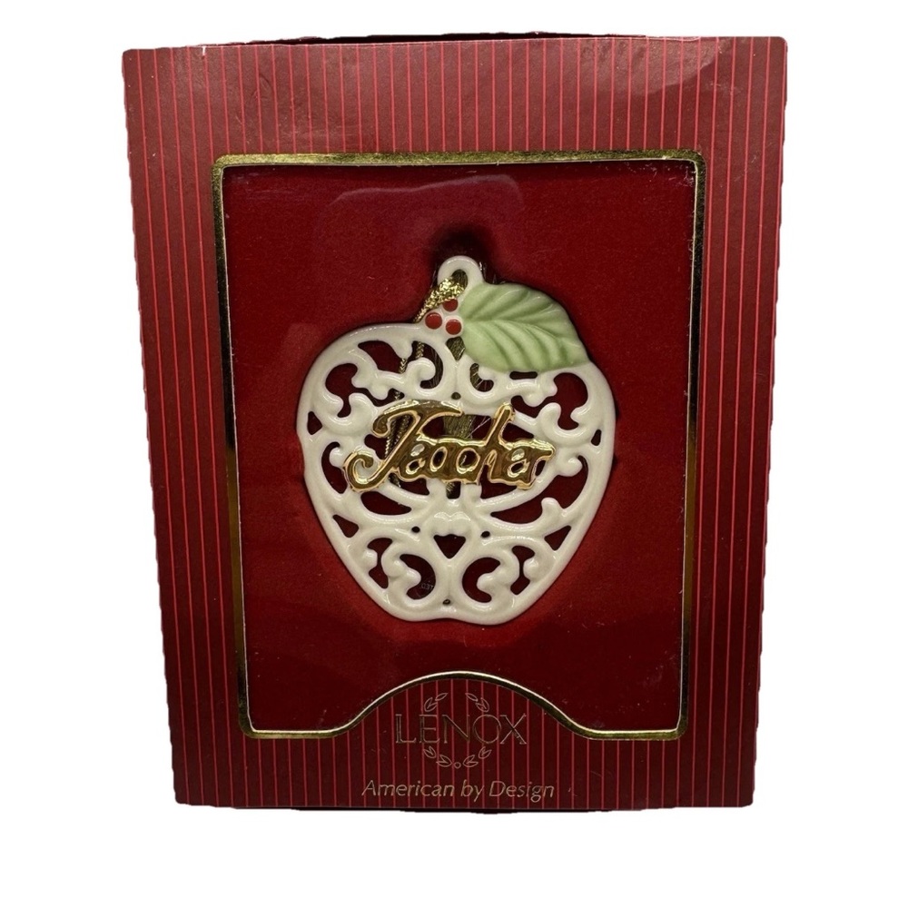 Lenox Someone Special Teacher Ornament Apple Gold Script with Box